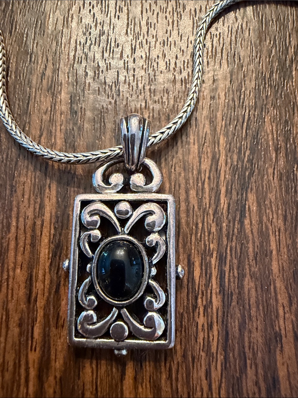 Silver Black Onyx Scrollwork Pendant Necklace
